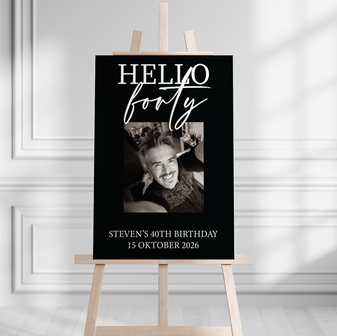 Welkomstbord verjaardag Hello forty