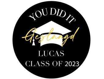 Etiket rond geslaagd zwart (5st)