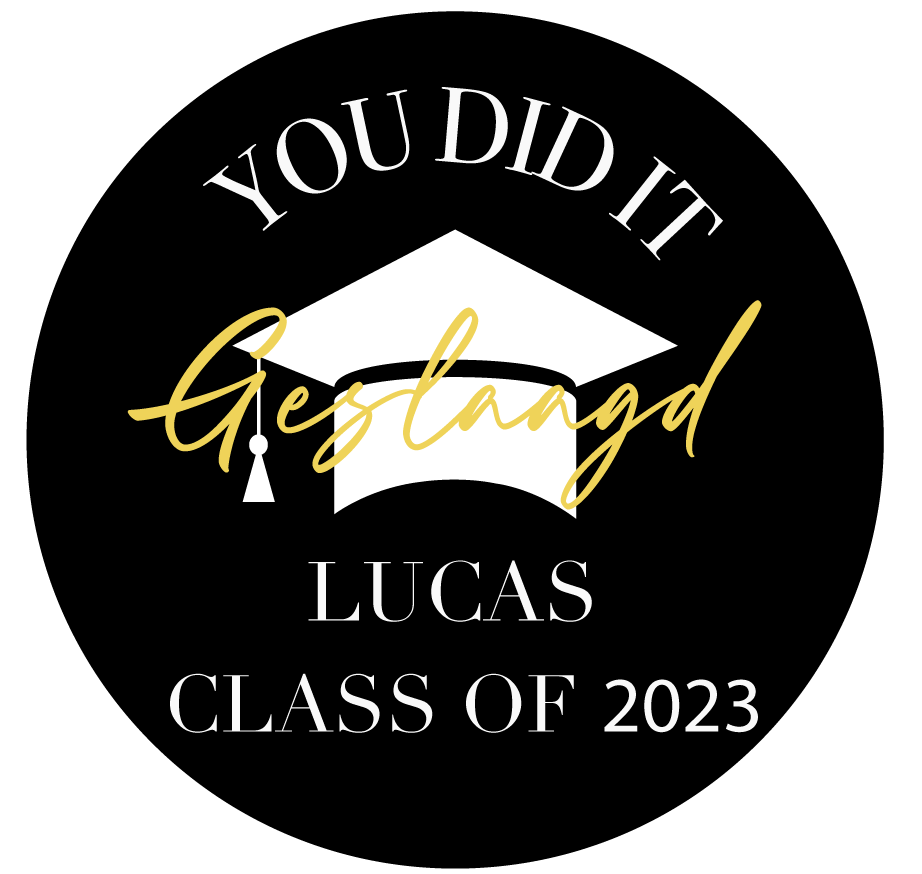 Etiket rond geslaagd zwart (5st)