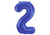 Cijfer folieballon 2 metallic mat blauw (86 cm)