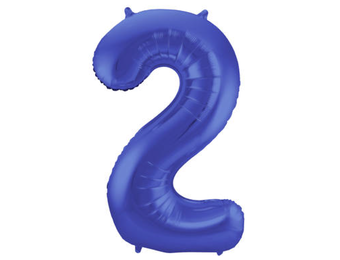 Cijfer folieballon 2 metallic mat blauw (86 cm)