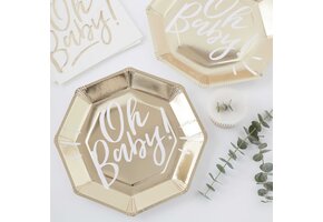 Bordjes Oh Baby goudfolie (8st) Ginger Ray