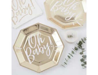 Bordjes Oh Baby goudfolie (8st) Ginger Ray