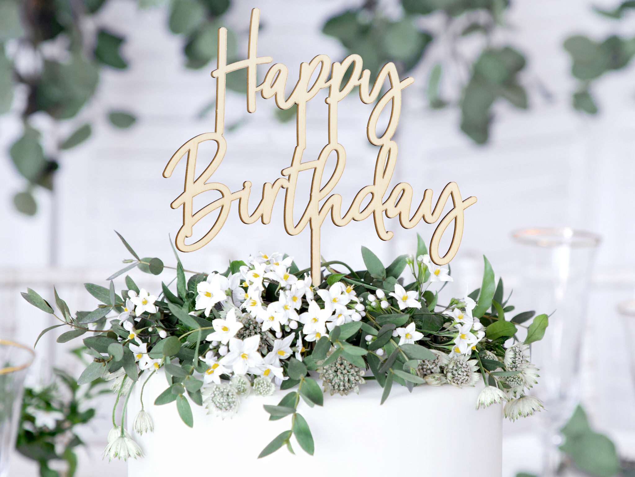 Taarttopper hout Happy Birthday