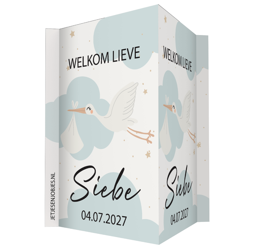 Geboortebord XL Ooievaar blauw