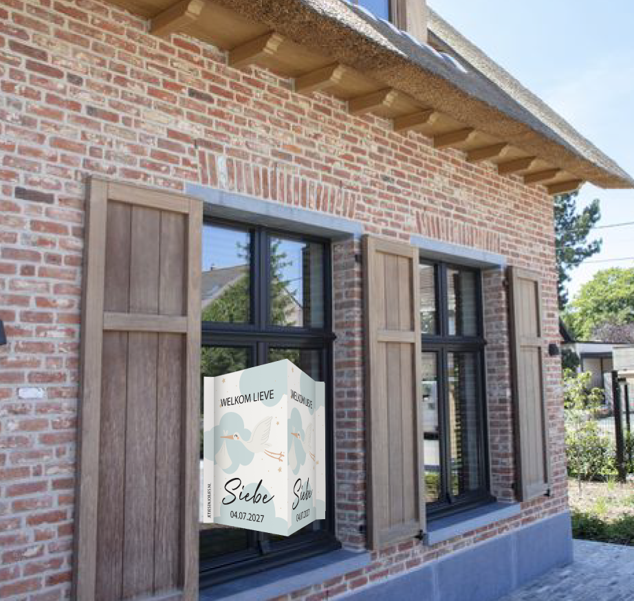 Geboortebord XL Ooievaar blauw