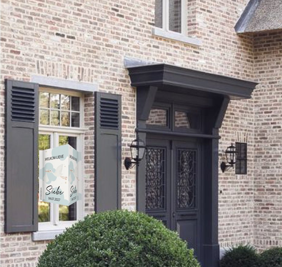 Geboortebord XL Ooievaar blauw