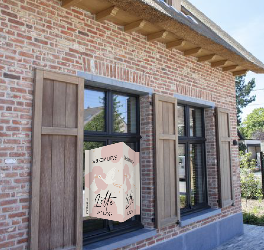 Geboortebord XL Ooievaar roze