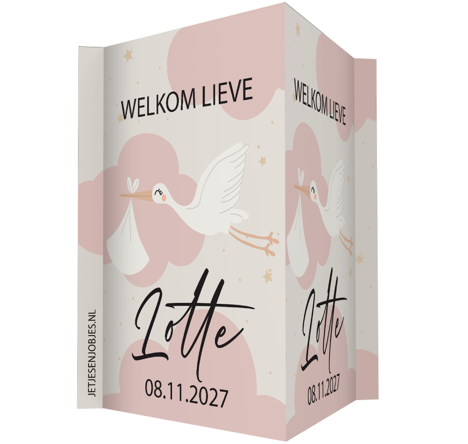 Geboortebord XL Ooievaar roze
