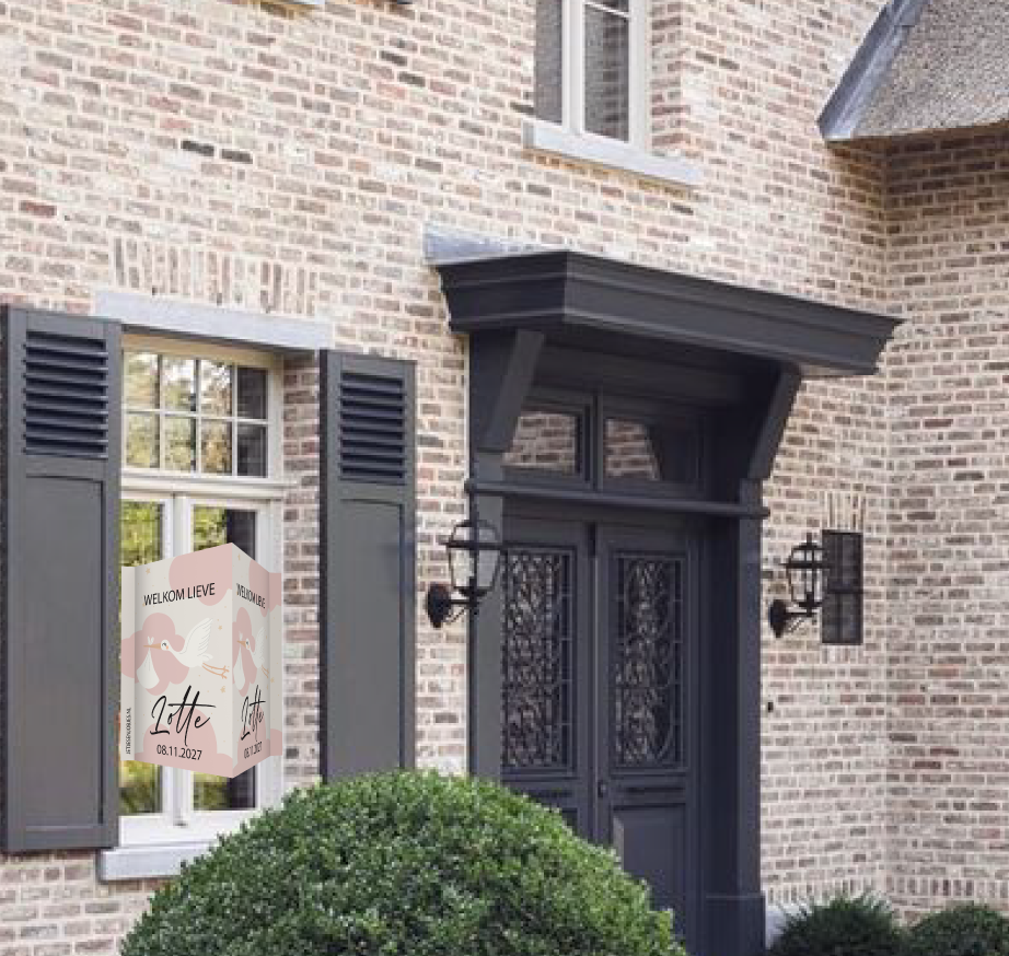Geboortebord XL Ooievaar roze