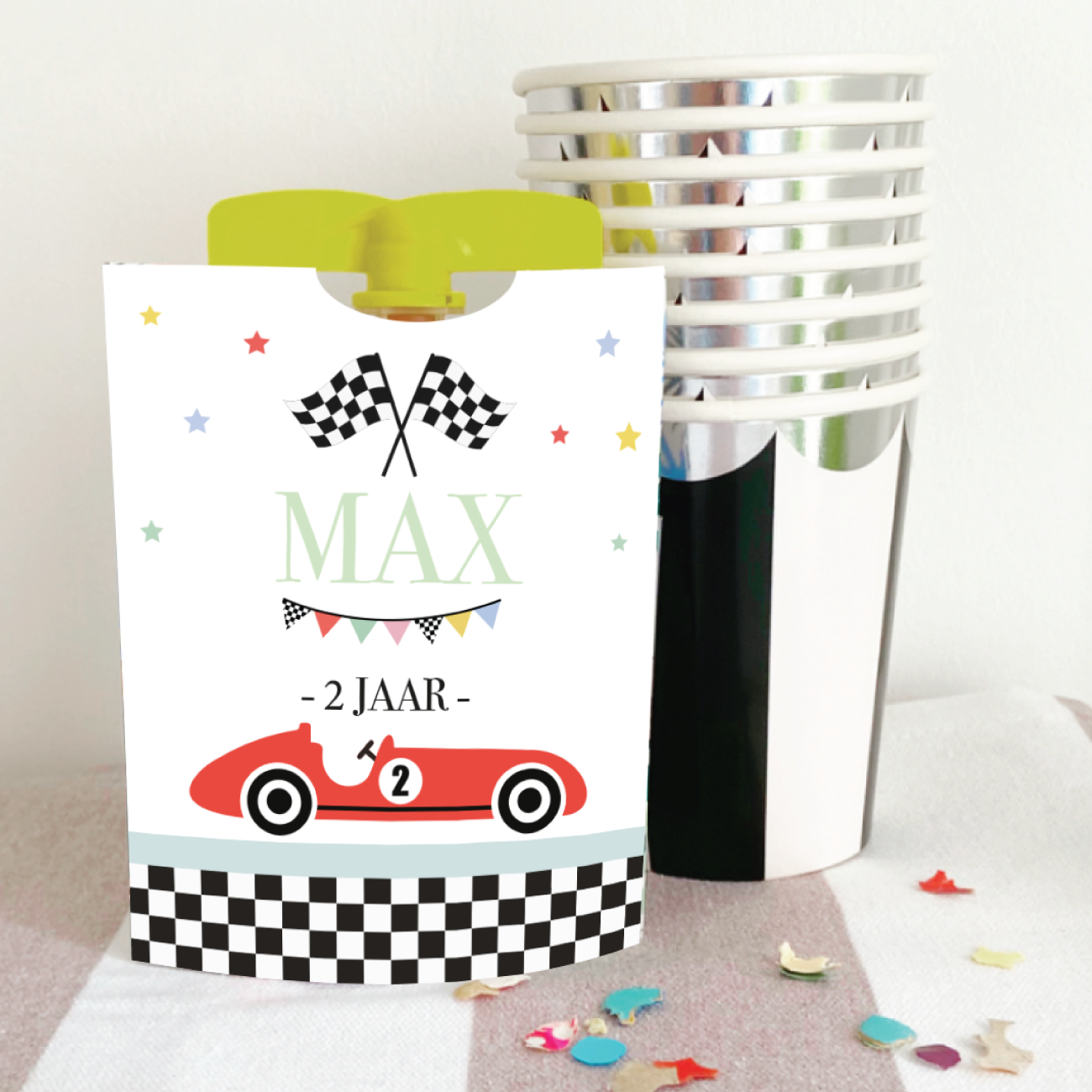 Traktatie Knijpfruit wikkel Race Car (3st)