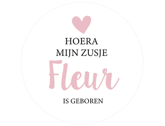 Etiket baby wit met roze hart (5st)