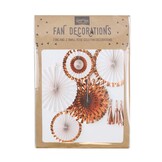 Paperfans roségoud - wit (5st) Ginger Ray