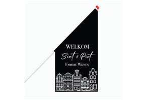 Sinterklaas kioskvlag met naam - Grachtenpandjes Zwart