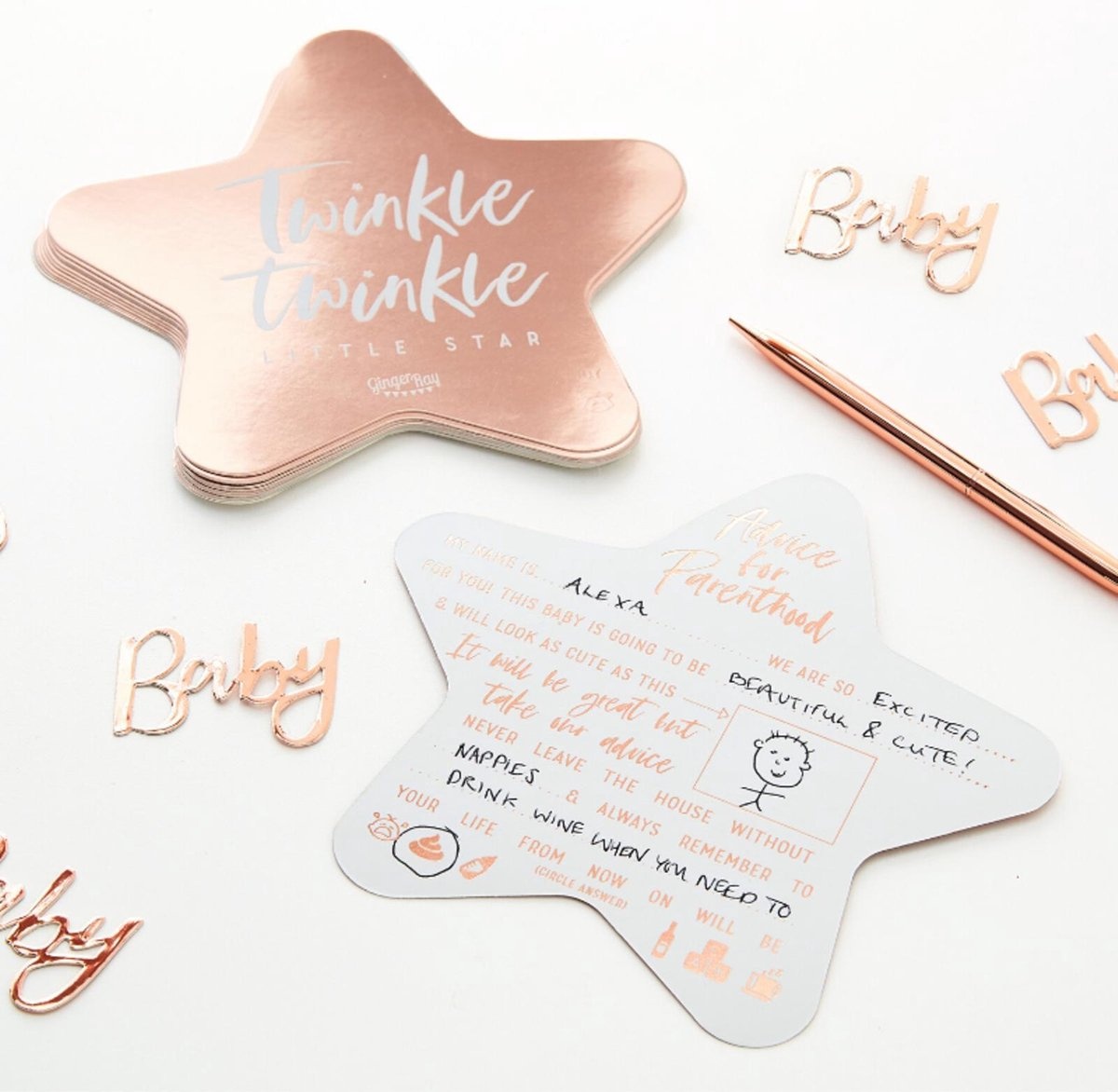 Babyshower invulkaarten Twinkle Twinkle (10st) Ginger Ray