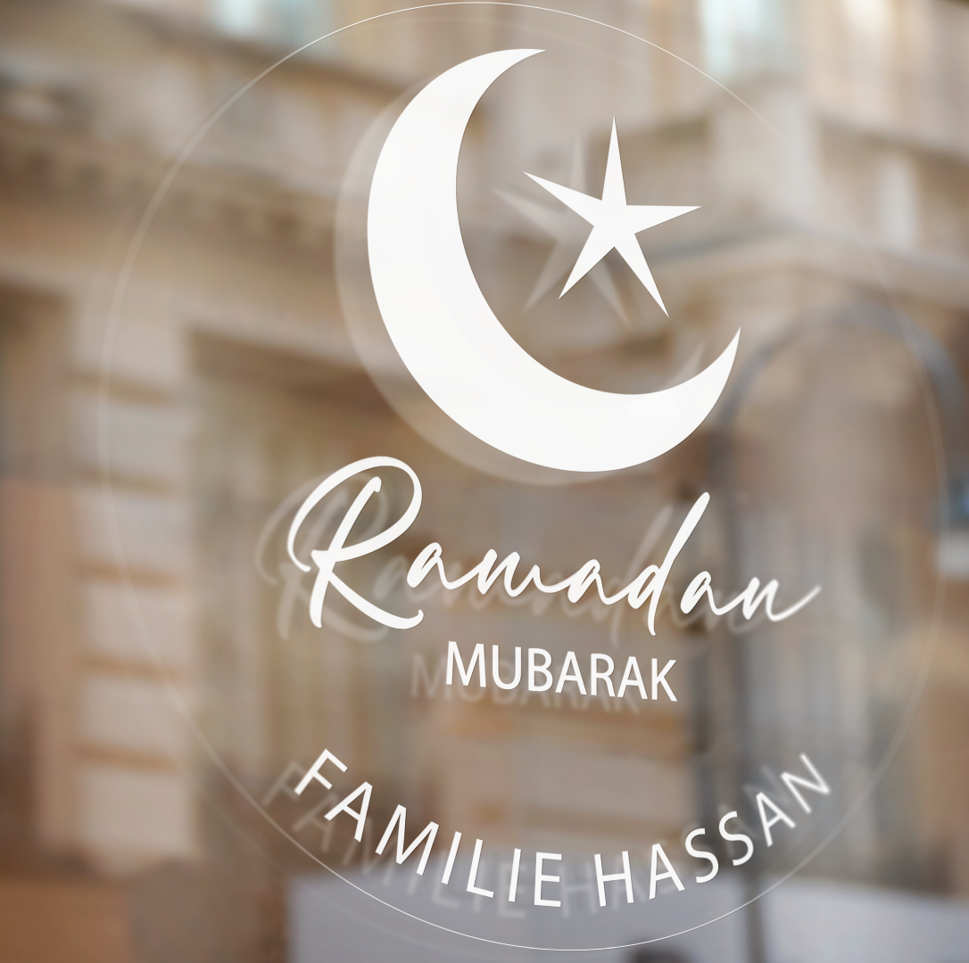 Raamsticker Ramadan Mubarak met naam (herbruikbaar)