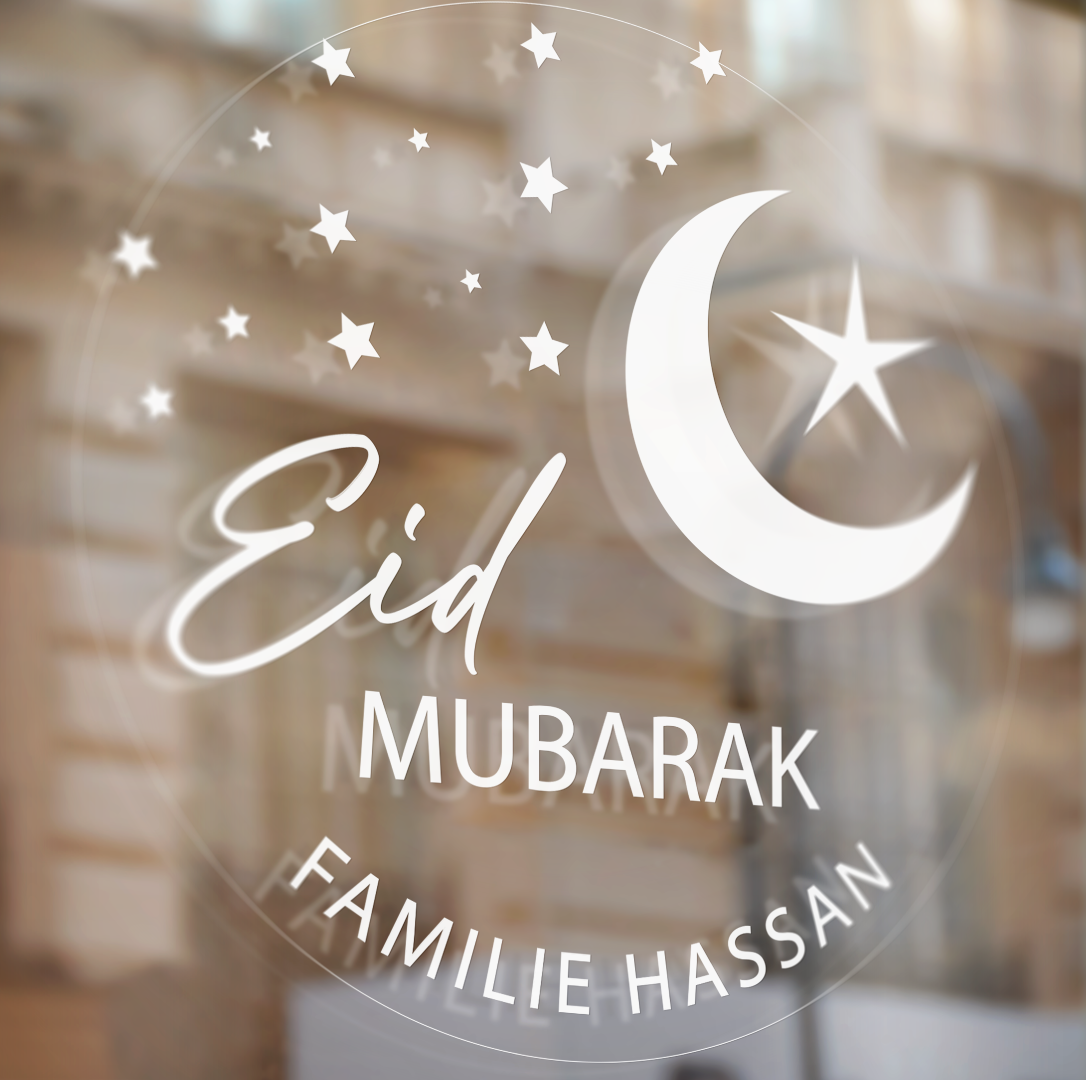 Raamsticker Eid Mubarak met naam (herbruikbaar)