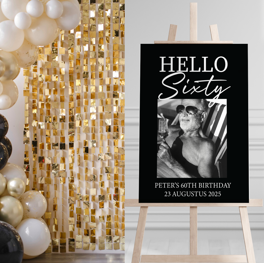 Welkomstbord verjaardag Hello sixty