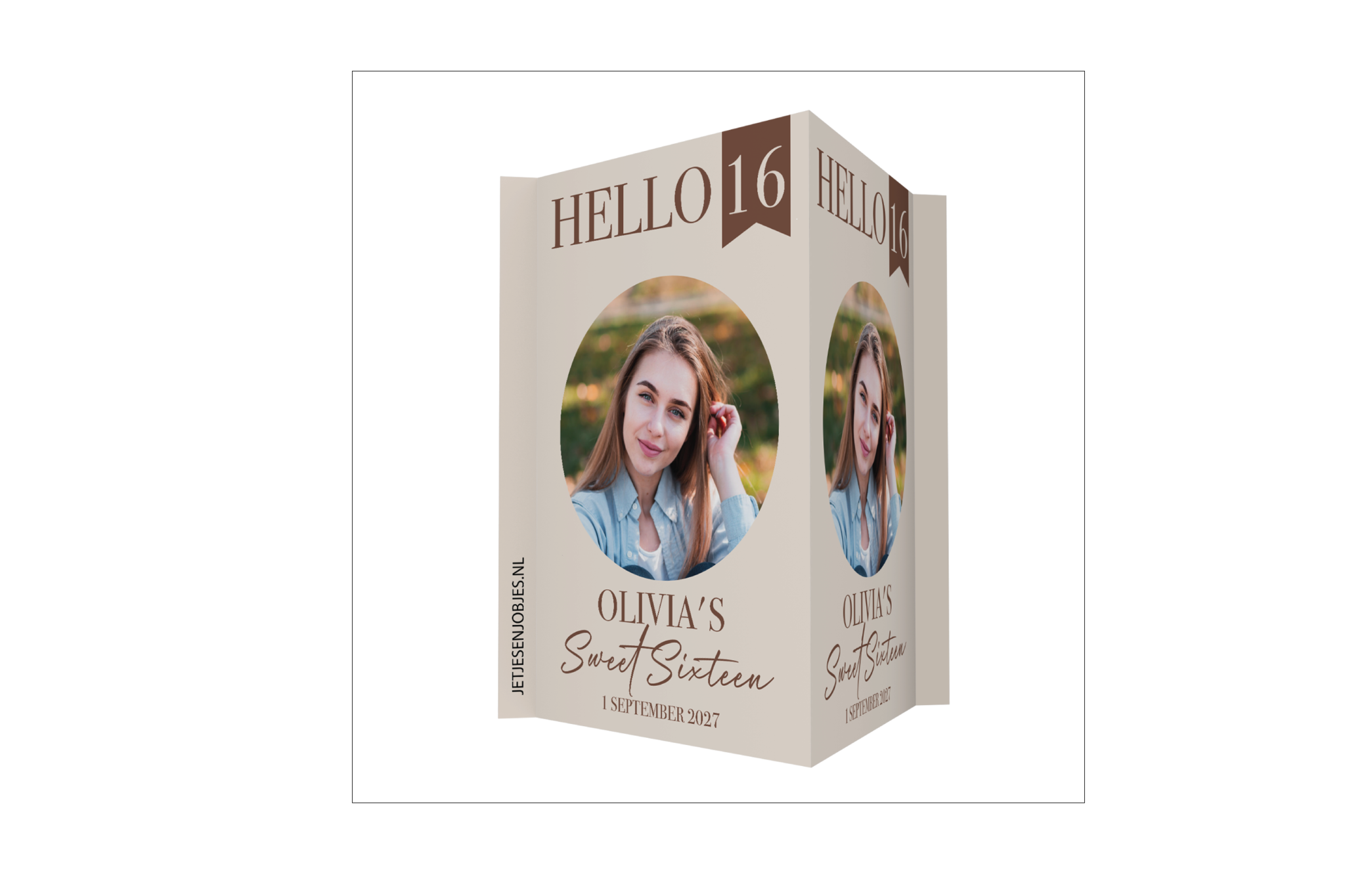 Raambord XL verjaardag Hello 16 crème