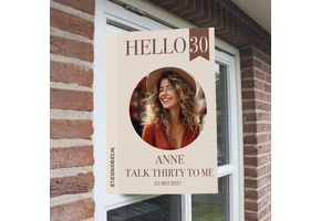 Raambord XL verjaardag Hello 30 crème