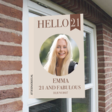 Raambord XL verjaardag Hello 21 crème