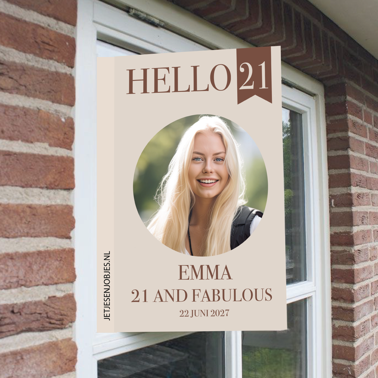 Raambord verjaardag Hello 21 crème - Jetjes & Jobjes