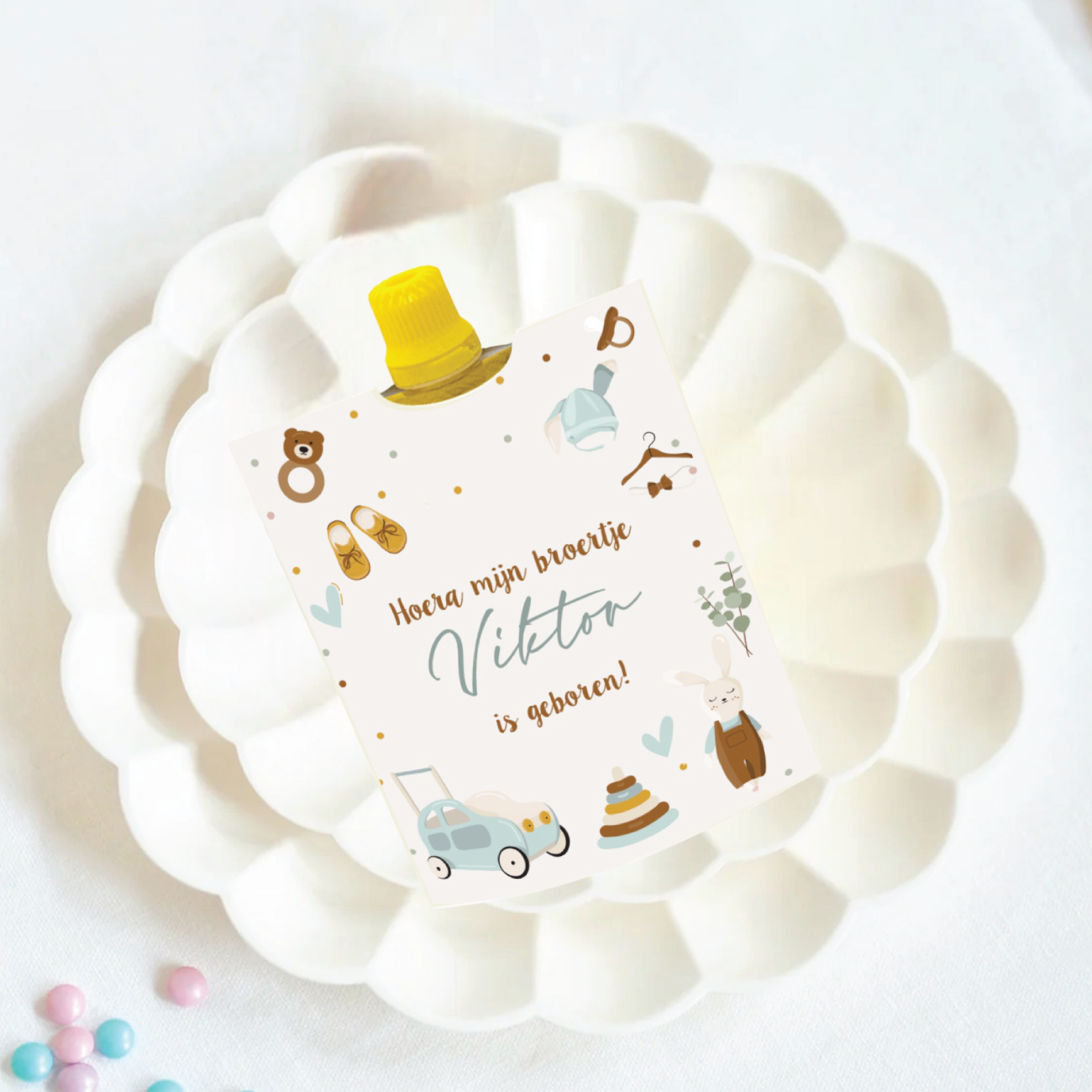 Knijpfruit wikkel printable hoera een broertje