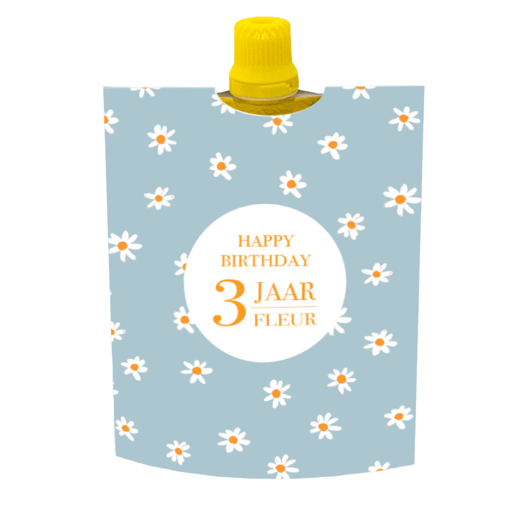 Printable knijpfruit wikkel madelief blauw