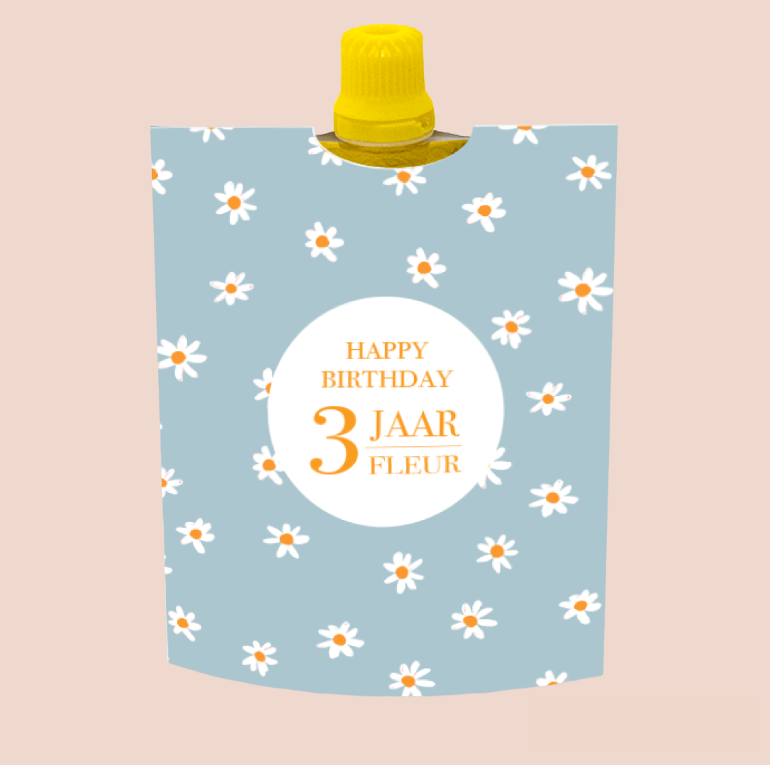 Printable knijpfruit wikkel madelief blauw