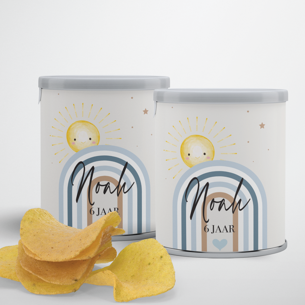 Pringle traktatie printable regenboog blauw