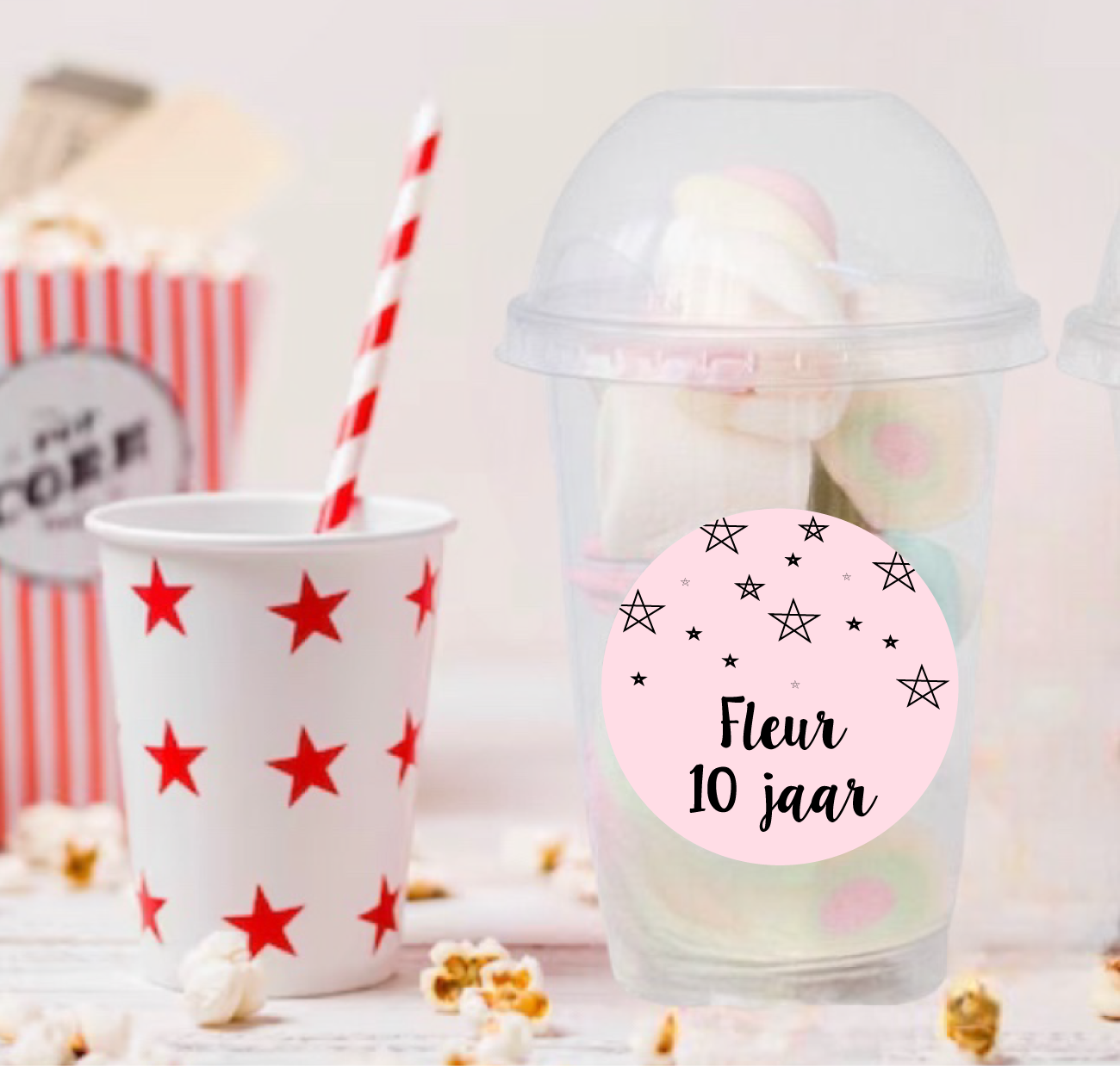 Schooltraktatie bekers groot roze sterren (5st)