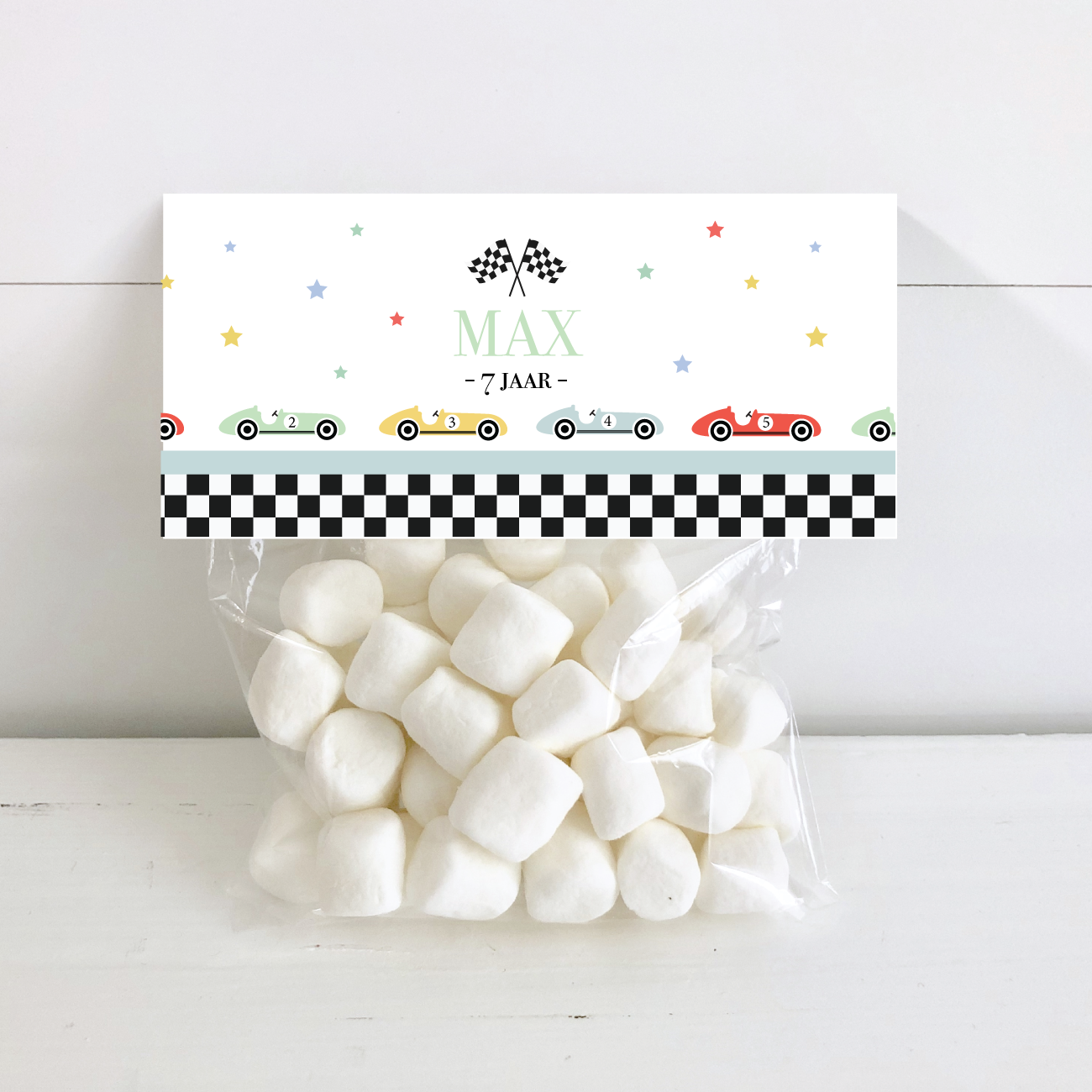 Printable snoepzak label race car