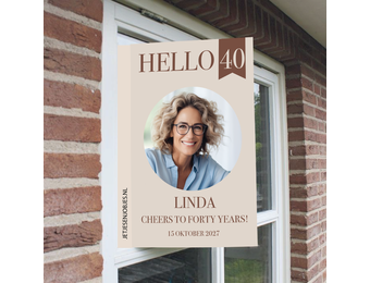 Raambord XL verjaardag Hello 40 crème