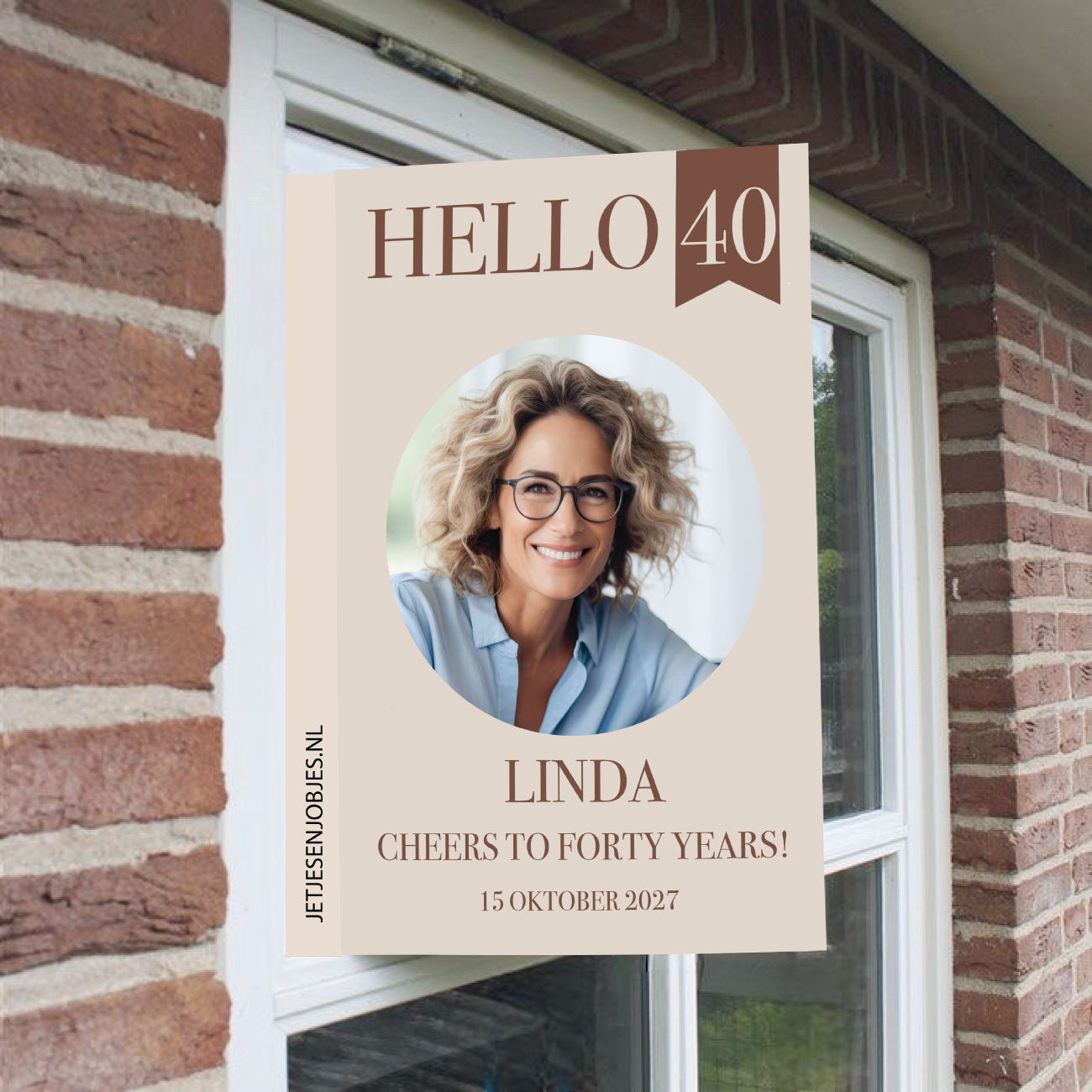 Raambord XL verjaardag Hello 40 crème
