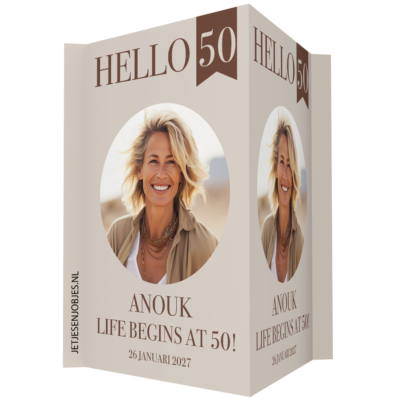 Raambord XL verjaardag Hello 50 crème