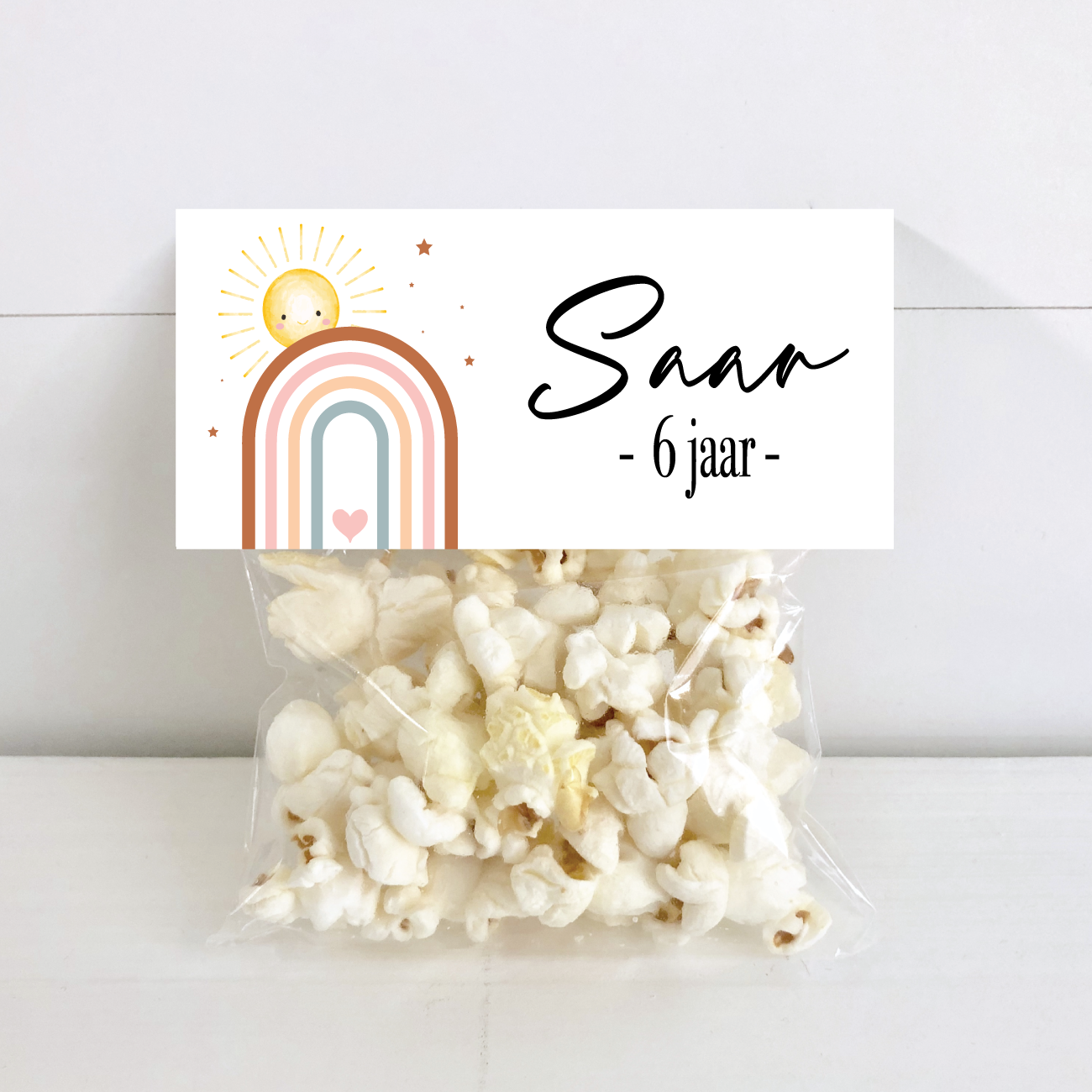 Printable snoepzak label Regenboog Boho
