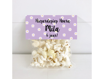 Printable snoepzak label madelief lila