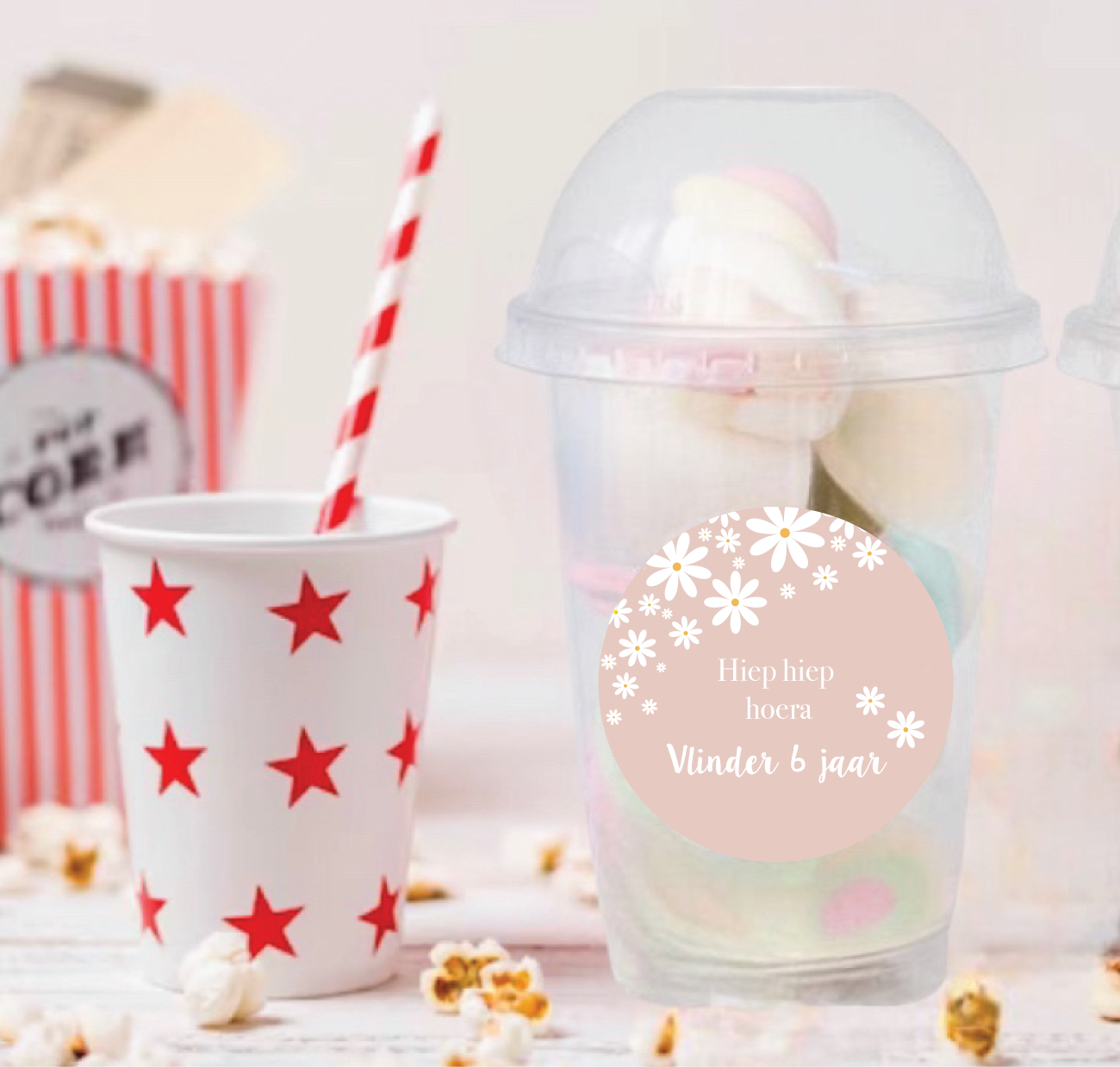 Schooltraktatie bekers groot Daisy Blush (5st)