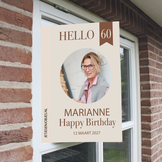 Raambord XL verjaardag Hello 60 crème