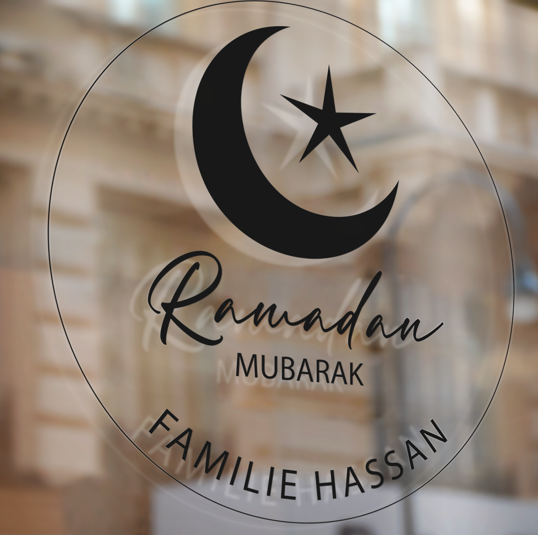 Raamsticker Ramadan Mubarak met naam (herbruikbaar)
