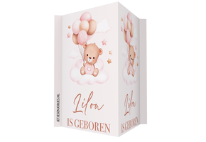 Geboortebord XL beer met ballonnen roze