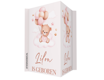 Geboortebord XL beer met ballonnen roze