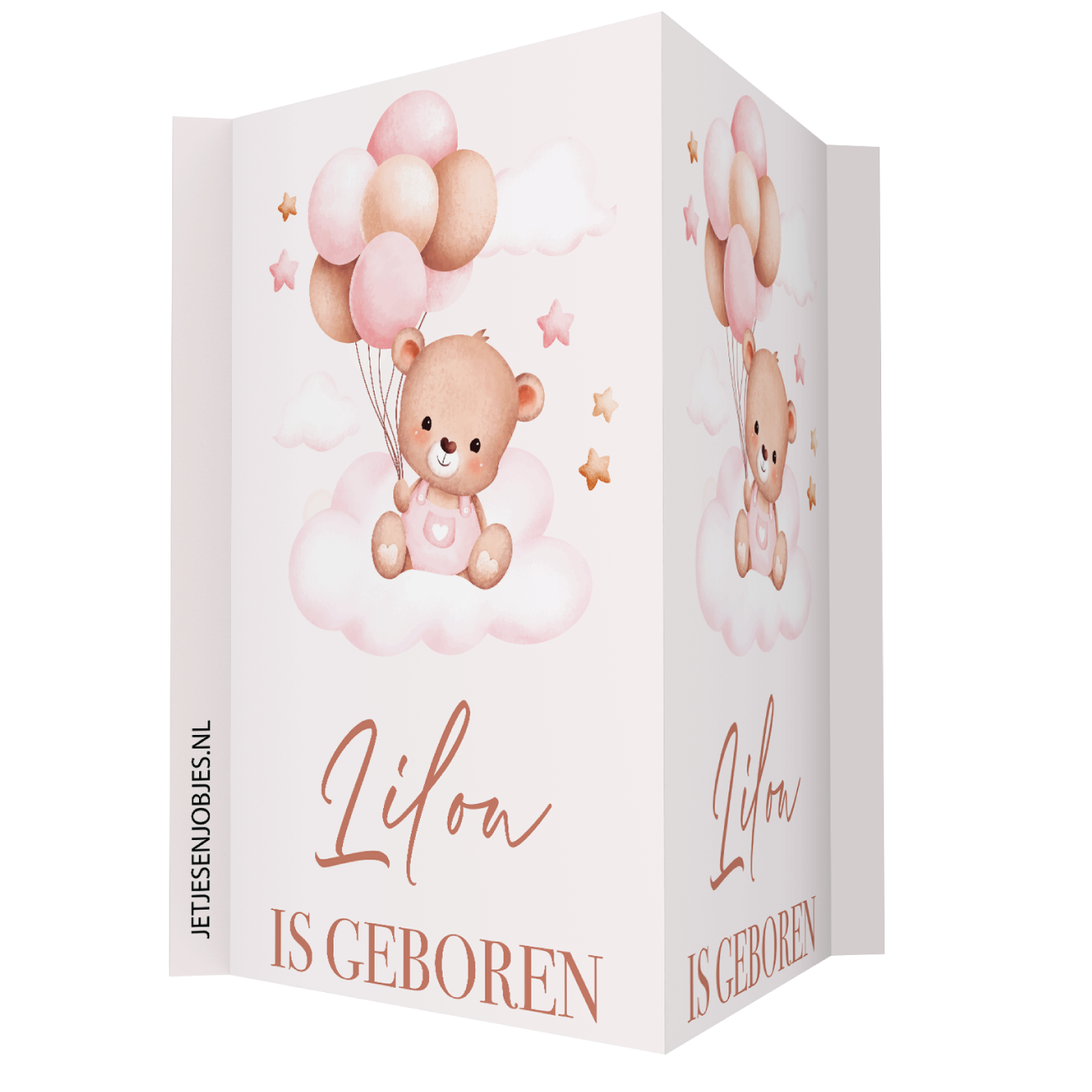 Geboortebord XL beer met ballonnen roze