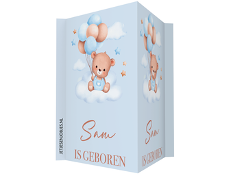 Geboortebord XL beer met ballonnen blauw