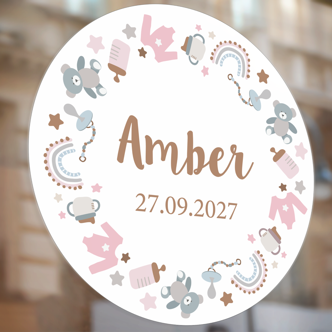 Geboorte Raamsticker Baby Pink Boho met Naam | 4 Formaten