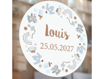 Raamsticker geboorte Baby Blue Boho