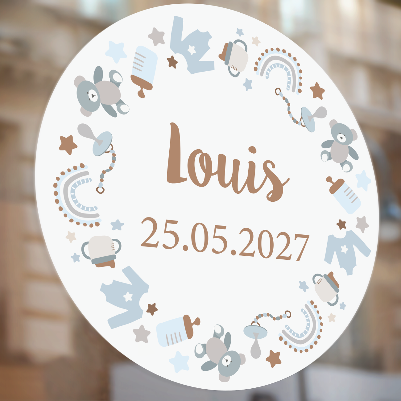 Raamsticker geboorte Baby Blue Boho