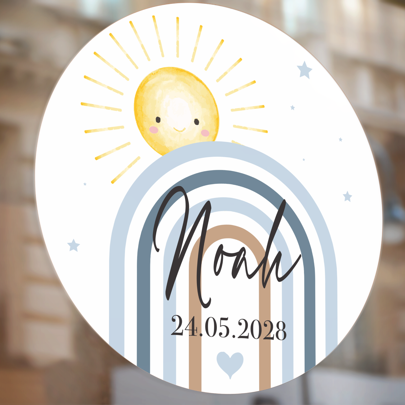 Raamsticker geboorte Regenboog Blauw