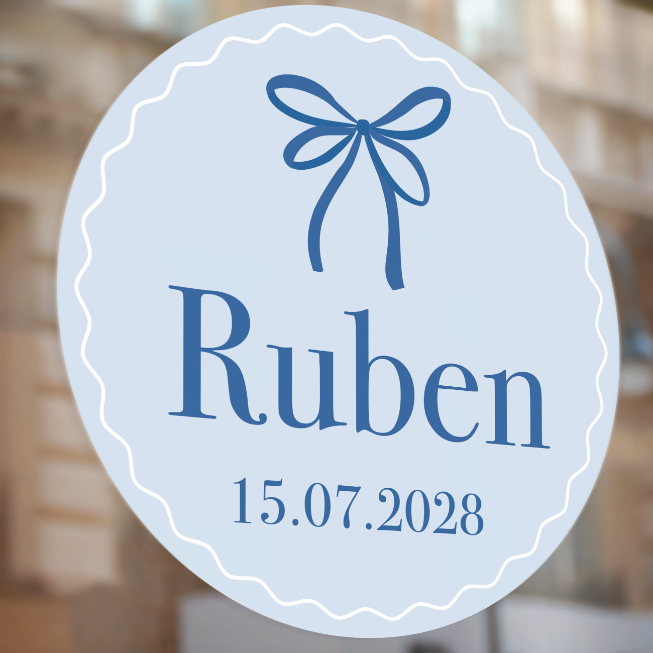 Raamsticker geboorte Blue Bow