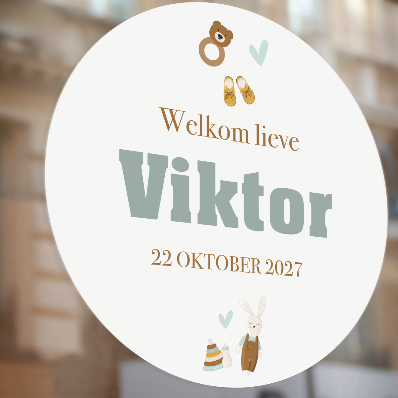 Geboorte raamsticker met naam Hoera een jongen, statische raamsticker voor de geboorte van een zoon, gepersonaliseerd